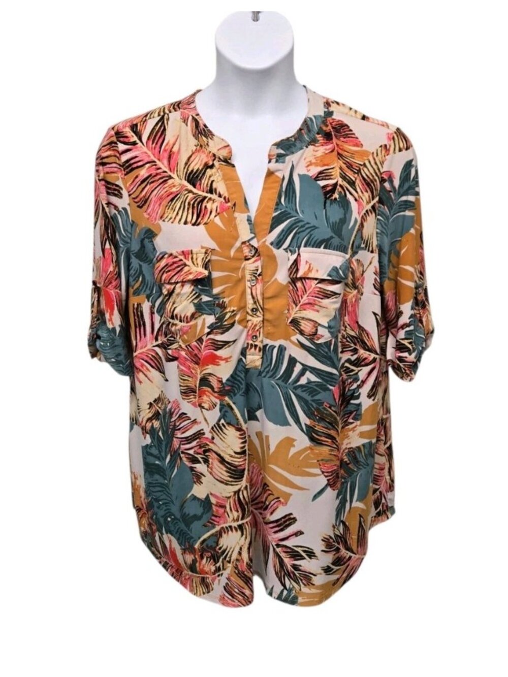 Ava & Grace Womens Size 2X Tropical Print Popover Top Jersey Knit Casual